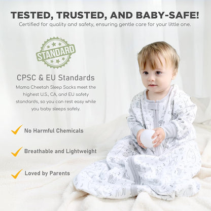 Baby Sleep Sack with Sleeves, 0.5 TOG Organic Cotton Wearable Blanket and Two-Way Zipper, Swaddle Transition Long Sleeve Sleeping Bag for Newborn Infant Toddler, 6-12 Months