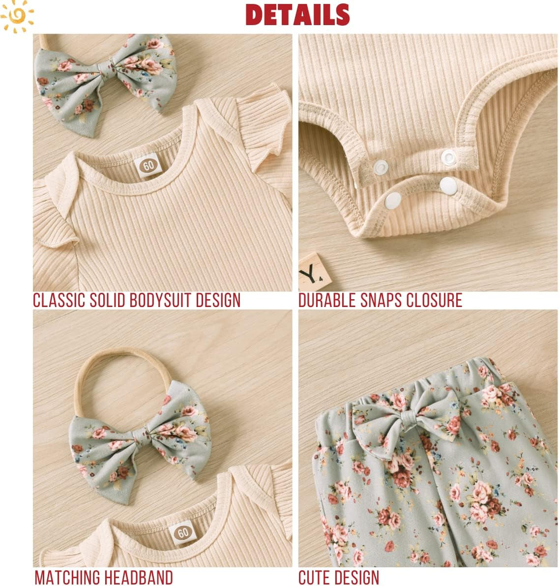 Adorable Baby Girls Ribbed Bodysuit and Pants Set for Spring and Summer Adventures