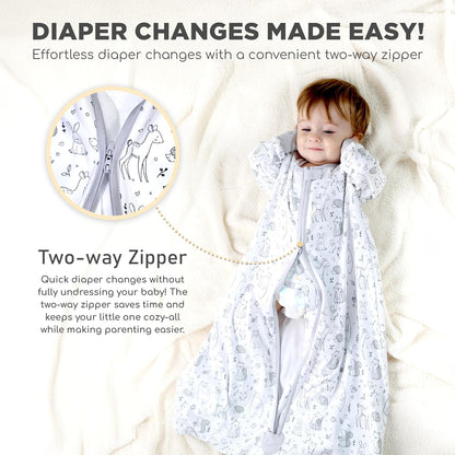 Baby Sleep Sack with Sleeves, 0.5 TOG Organic Cotton Wearable Blanket and Two-Way Zipper, Swaddle Transition Long Sleeve Sleeping Bag for Newborn Infant Toddler, 6-12 Months