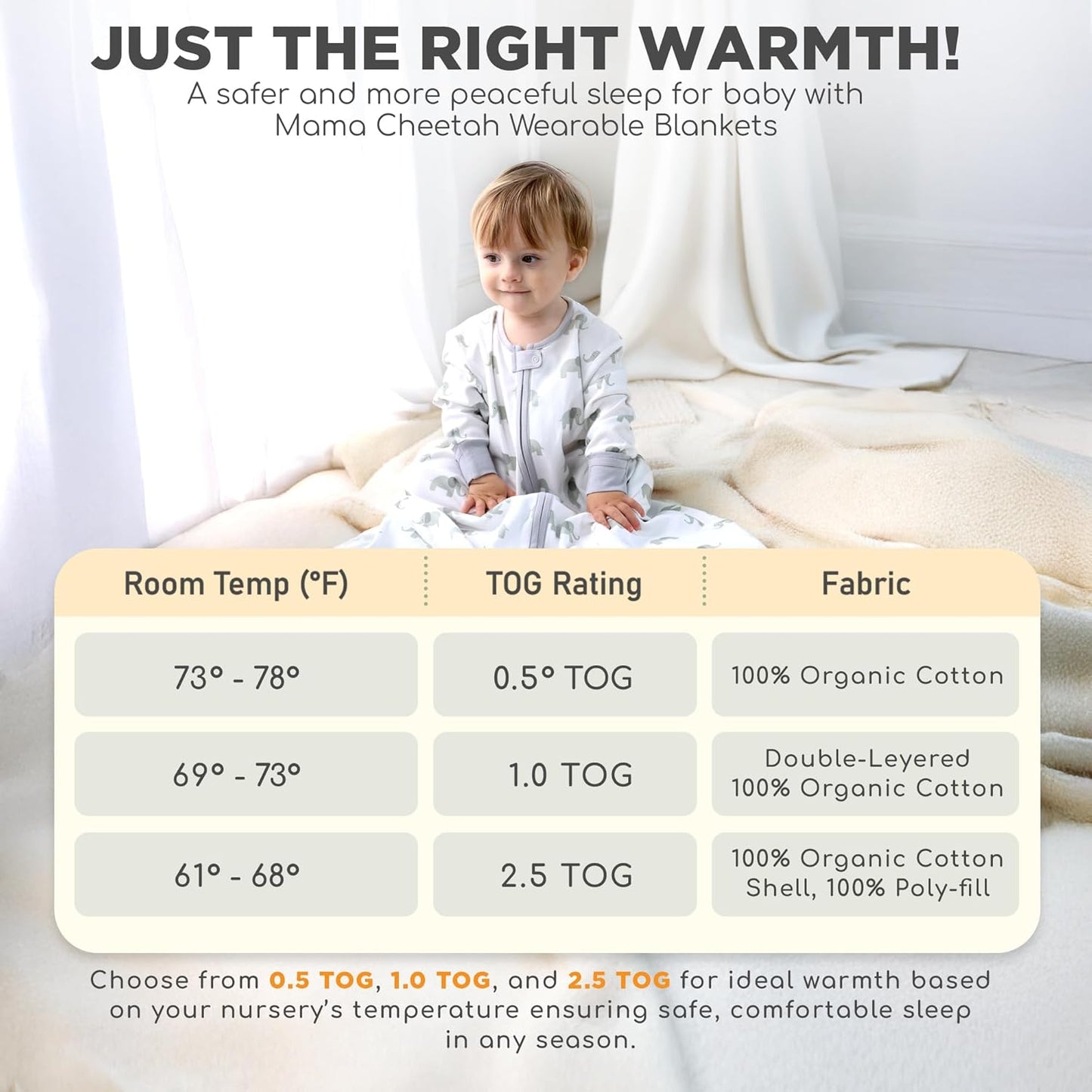 Baby Sleep Sack with Sleeves, 0.5 TOG Organic Cotton Wearable Blanket and Two-Way Zipper, Swaddle Transition Long Sleeve Sleeping Bag for Newborn Infant Toddler, 6-12 Months