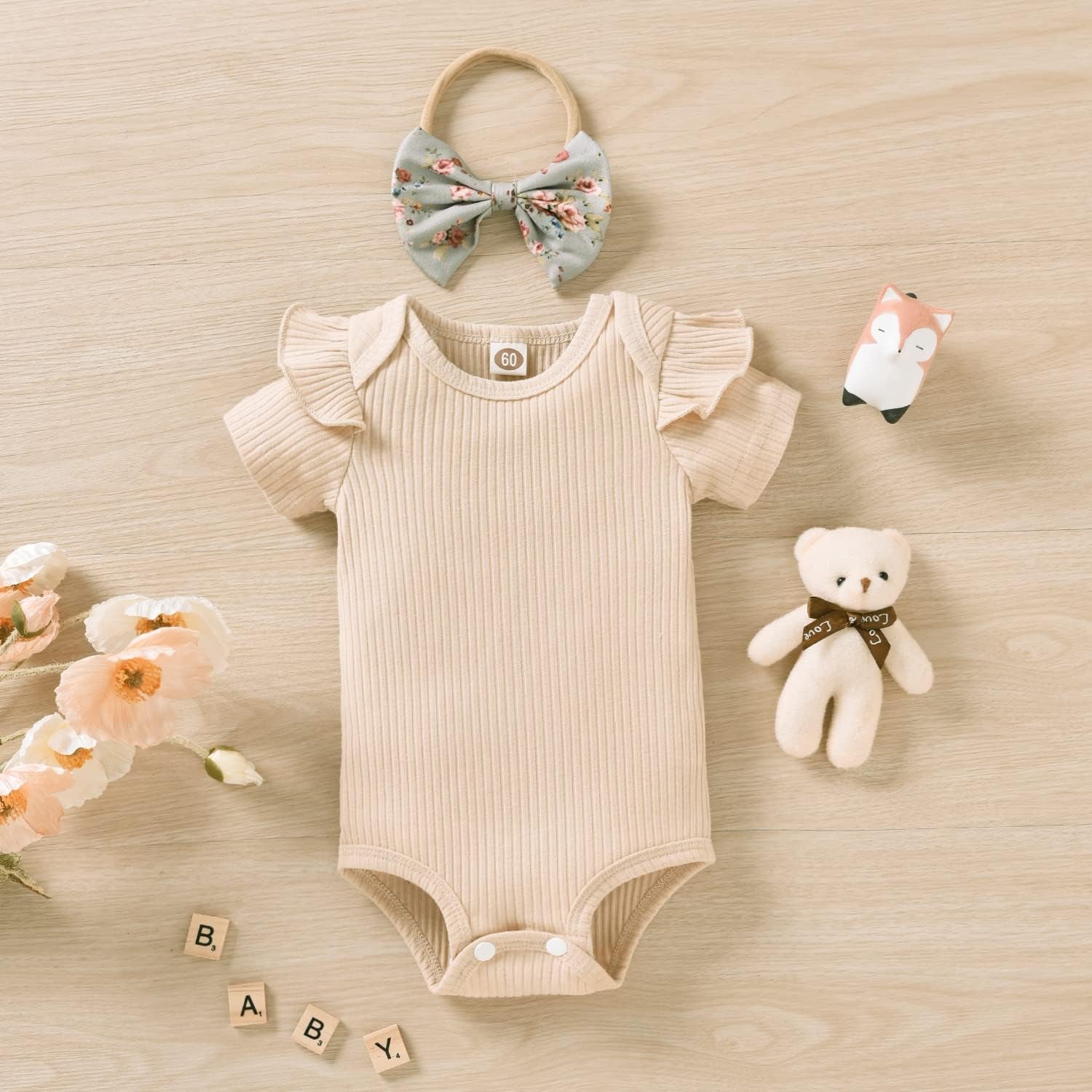 Adorable Baby Girls Ribbed Bodysuit and Pants Set for Spring and Summer Adventures