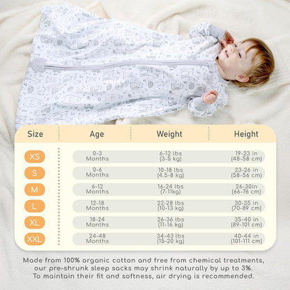Baby Sleep Sack with Sleeves, 0.5 TOG Organic Cotton Wearable Blanket and Two-Way Zipper, Swaddle Transition Long Sleeve Sleeping Bag for Newborn Infant Toddler, 6-12 Months