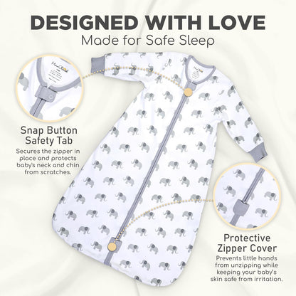 Baby Sleep Sack with Sleeves, 0.5 TOG Organic Cotton Wearable Blanket and Two-Way Zipper, Swaddle Transition Long Sleeve Sleeping Bag for Newborn Infant Toddler, 6-12 Months